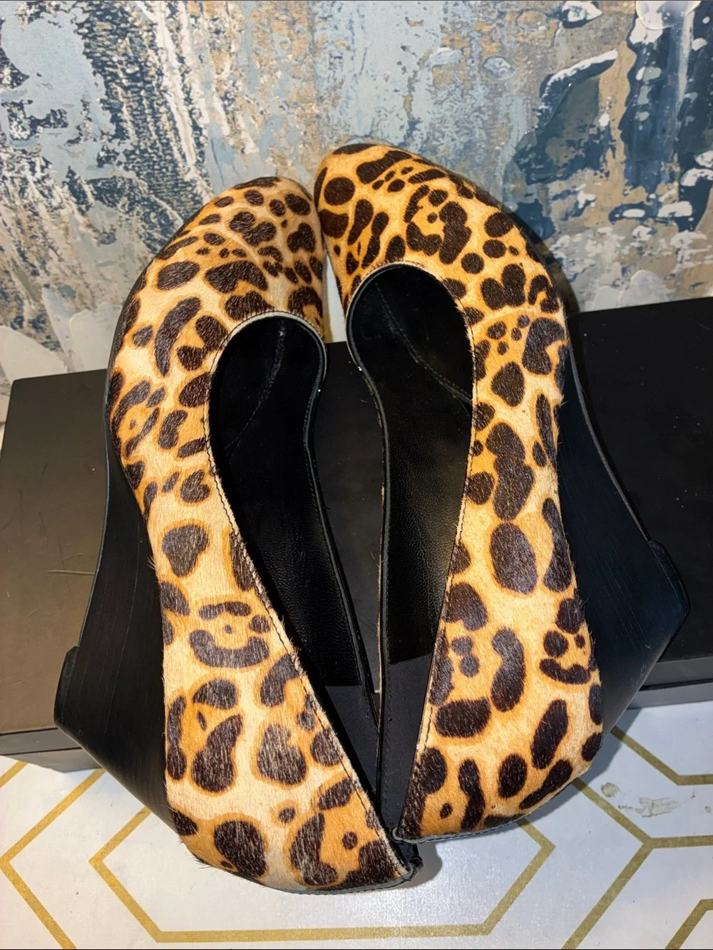 NWOT ECCO Leopard Print Wedge Pumps - Calf-hair Size10